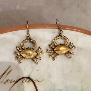 Brushed Gold Tone Crab Earrings-Coastal Nautical Beach Jewelry